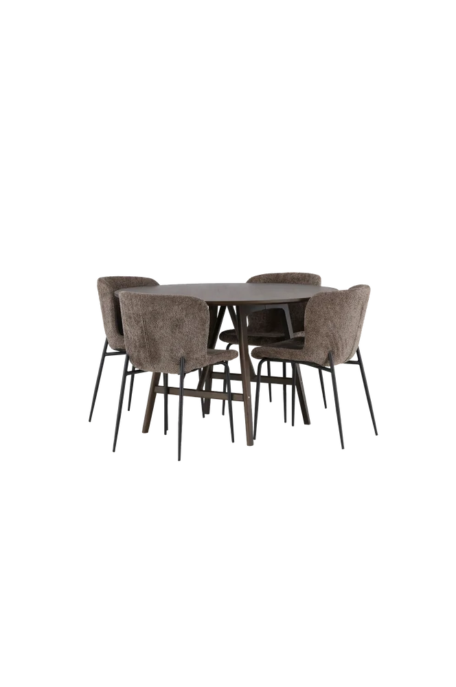 Spisegruppe Kaseindon med 4 stk stoler Modesto - Brun m v:9664005