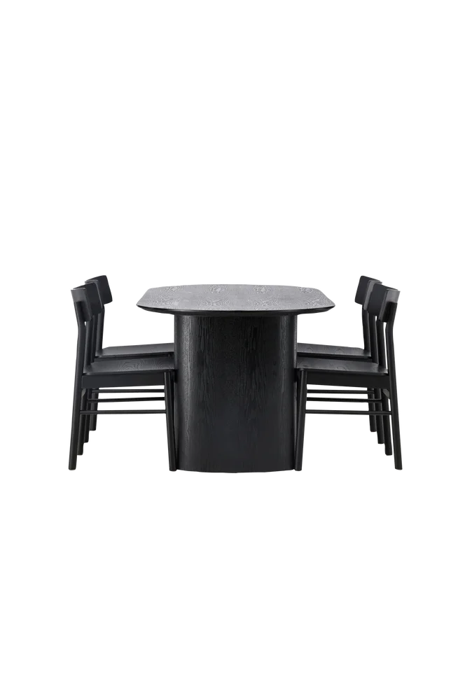 Spisegruppe Isolde med 4 stk stoler Montros - Svart m v:9316651