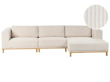 Hjørnesofa 5-seters VENG Kordfløyel Lys beige Venstrevendt v:1687077