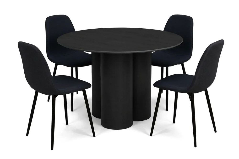 Juno spisegruppe rund 110 cm svart med 4 Nibe spisestoler v:6893006