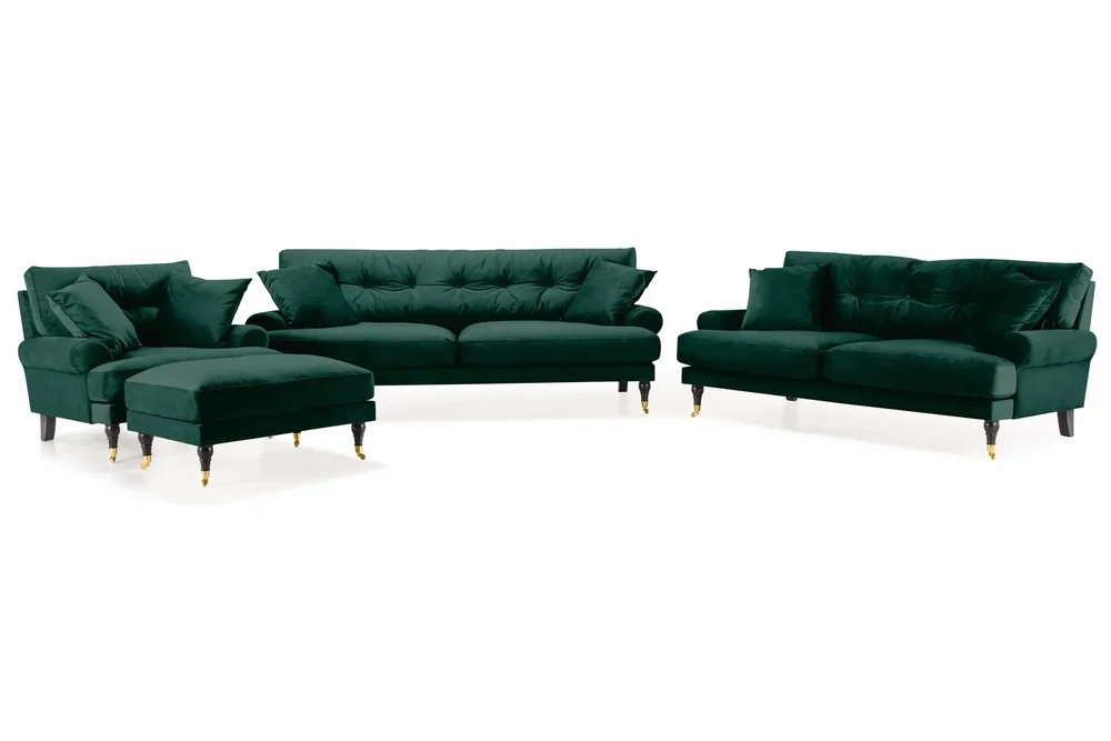 Andrew Sofagruppe 3-seter + 2-seter Sofa + Lenestol + Fotskammel i Fløyel v:9434730 Andrew Sofagruppe 3-seter + 2-seter Sofa + Lenestol + Fotskammel i Fløyel v:9434730