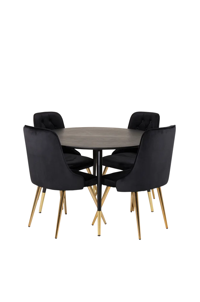 Spisegruppe Dipp med 4 stk spisestoler Velvet Deluxe - Svart m v:5827259