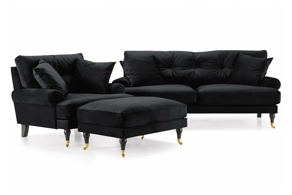 Andrew Sofagruppe 2-seter Sofa + Lenestol + Fotskammel i Fløyel v:8751377 Andrew Sofagruppe 2-seter Sofa + Lenestol + Fotskammel i Fløyel v:8751377