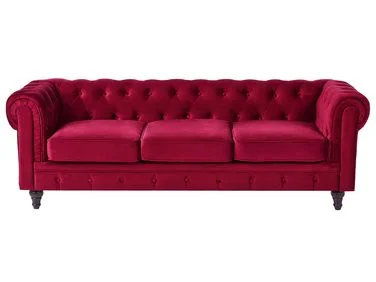 Sofa 3-seter CHESTERFIELD Fløyel Mørkerød v:466854 Sofa 3-seter CHESTERFIELD Fløyel Mørkerød v:466854