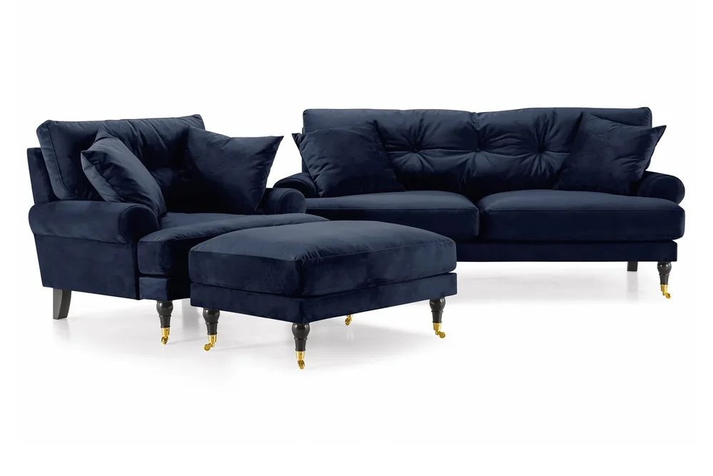Andrew Sofagruppe 2-seter Sofa + Lenestol + Fotskammel i Fløyel v:4930674 Andrew Sofagruppe 2-seter Sofa + Lenestol + Fotskammel i Fløyel v:4930674