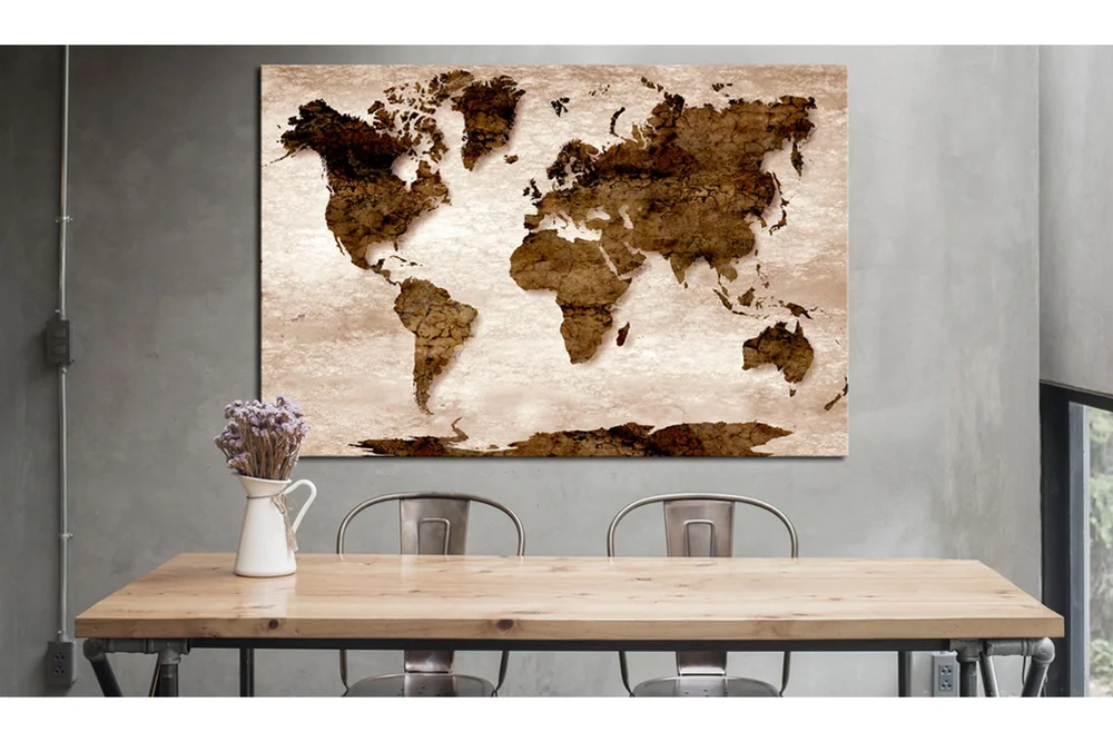 Tavla World Map: 60x40 Brown v:6987236
