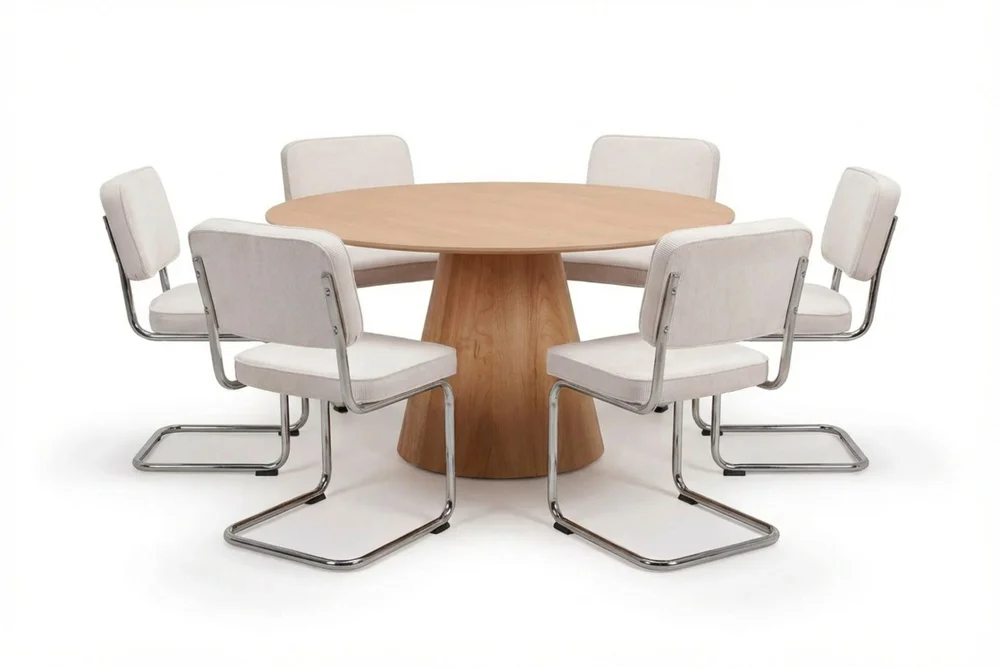 Siena spisegruppe rund 150 cm eik med 6 Milva spisestoler v:4469894