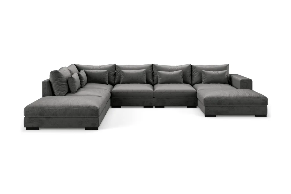 Dubai stor U-sofa modul med divan høyre fløyel ekstra dyp v:3080885