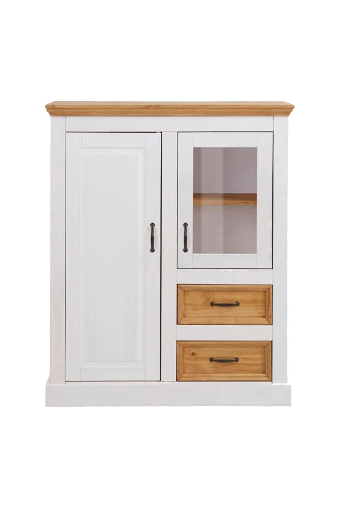 Highboard Selma 1 glassdør/1 dør/2 skuffer - Hvit m v:6453539