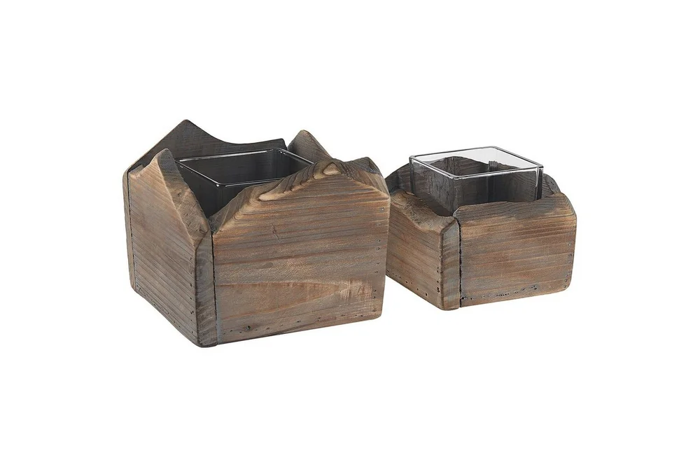 Ljusstakar Beliani Plateros set om 2 Dark colored wood||Grey v:5130332