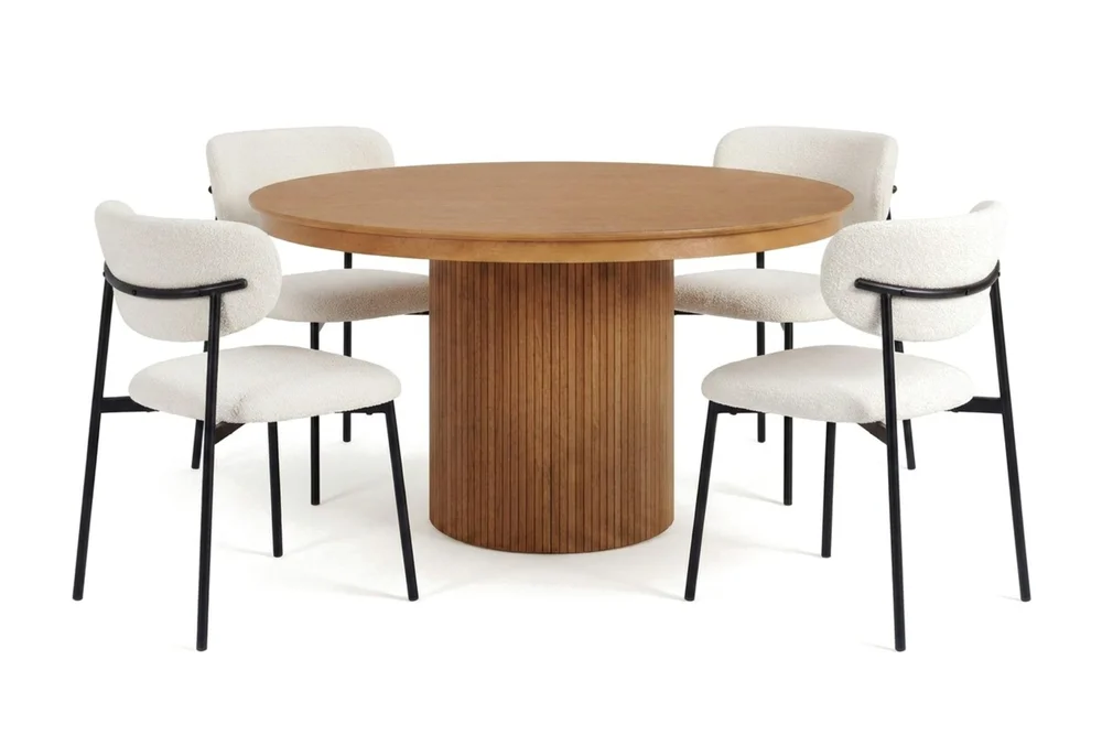Kopparbo uttrekkbart rundt 120–220 cm eik med 4 Lucy-spisestoler v:7028689
