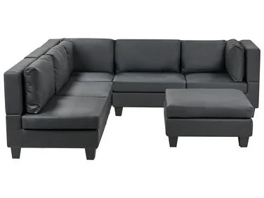 Modulær hjørnesofa 5-seters UNSTAD med fotskammel Kunstskinn Svart Høyrevendt v:5878384 Modulær hjørnesofa 5-seters UNSTAD med fotskammel Kunstskinn Svart Høyrevendt v:5878384