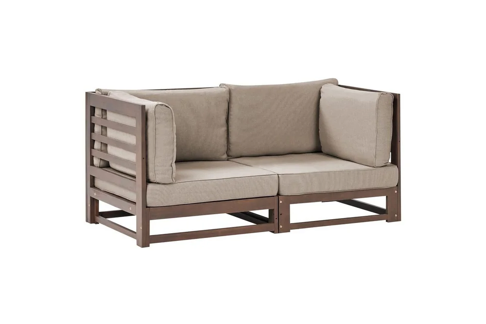 2-sitssoffa Beliani Trani Ljus trä/grått/beige Dark wood||Grey||Beige v:7811074