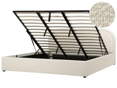 Seng med oppbevaring QUILLIEN Bouclé Lys beige 180 x 200 cm v:605359 Seng med oppbevaring QUILLIEN Bouclé Lys beige 180 x 200 cm v:605359