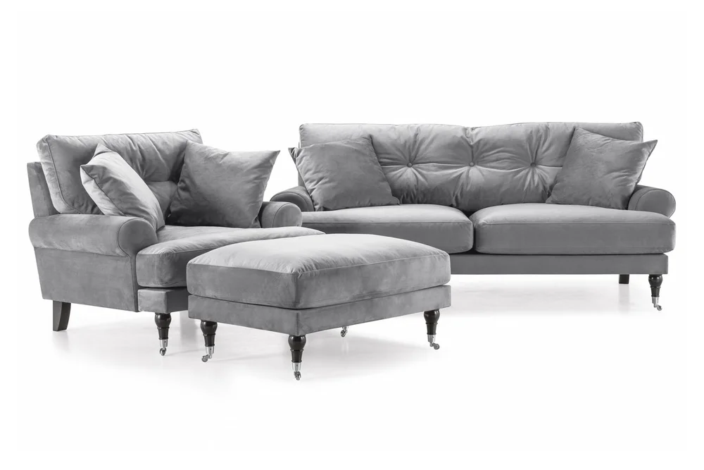 Andrew Sofagruppe 2-seter Sofa + Lenestol + Fotskammel i Fløyel v:2063070 Andrew Sofagruppe 2-seter Sofa + Lenestol + Fotskammel i Fløyel v:2063070
