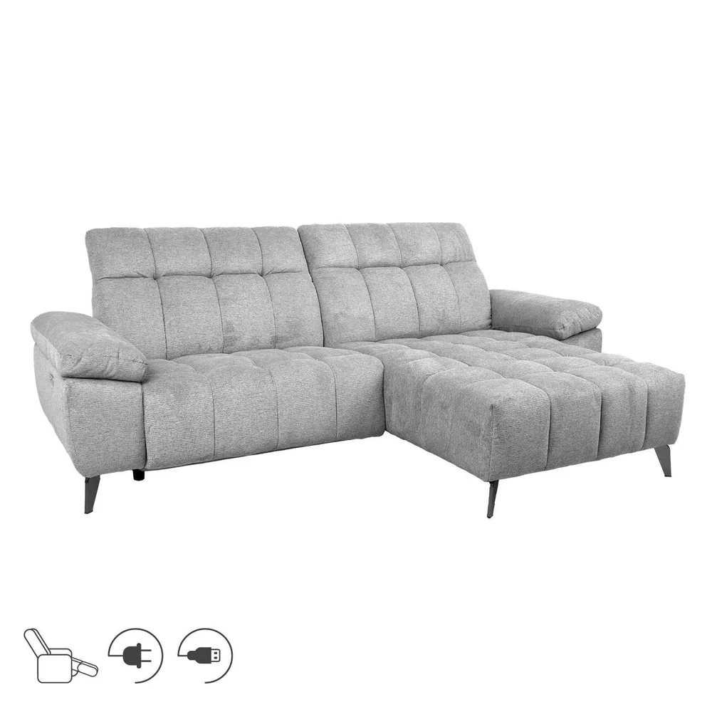 Hjørnesofa HOME4YOU Luzern elektrisk recliner Lys grå Høyre hjørne v:2140435