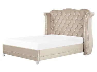 Seng Fløyel AYETTE 160 x 200 cm Beige v:9575151