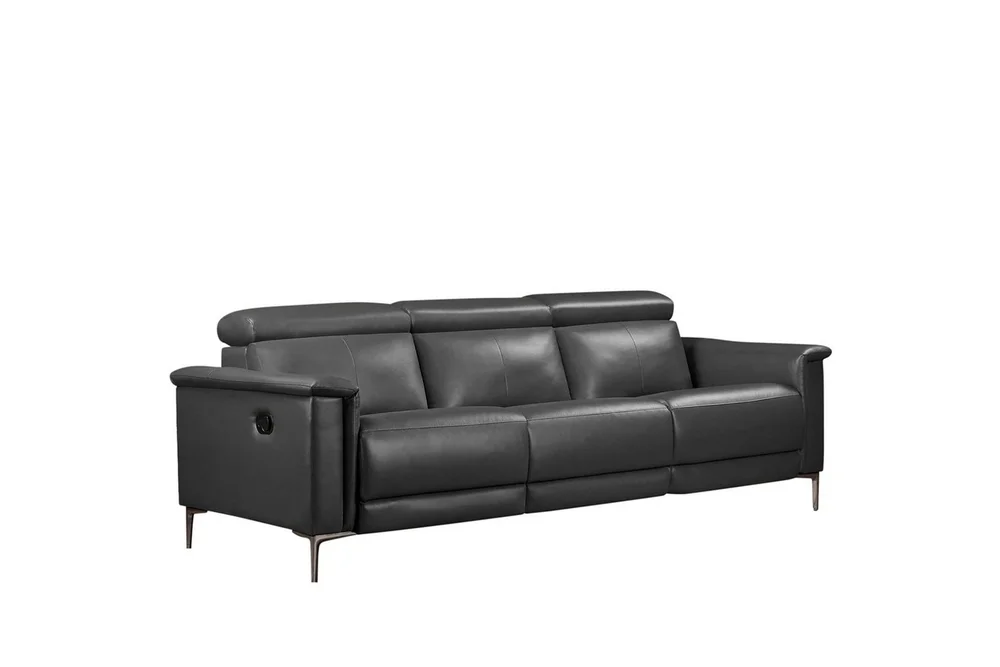 Sofa 3-seter Lund Grå, Lær/PU, Manuell hvilestol v:5009628