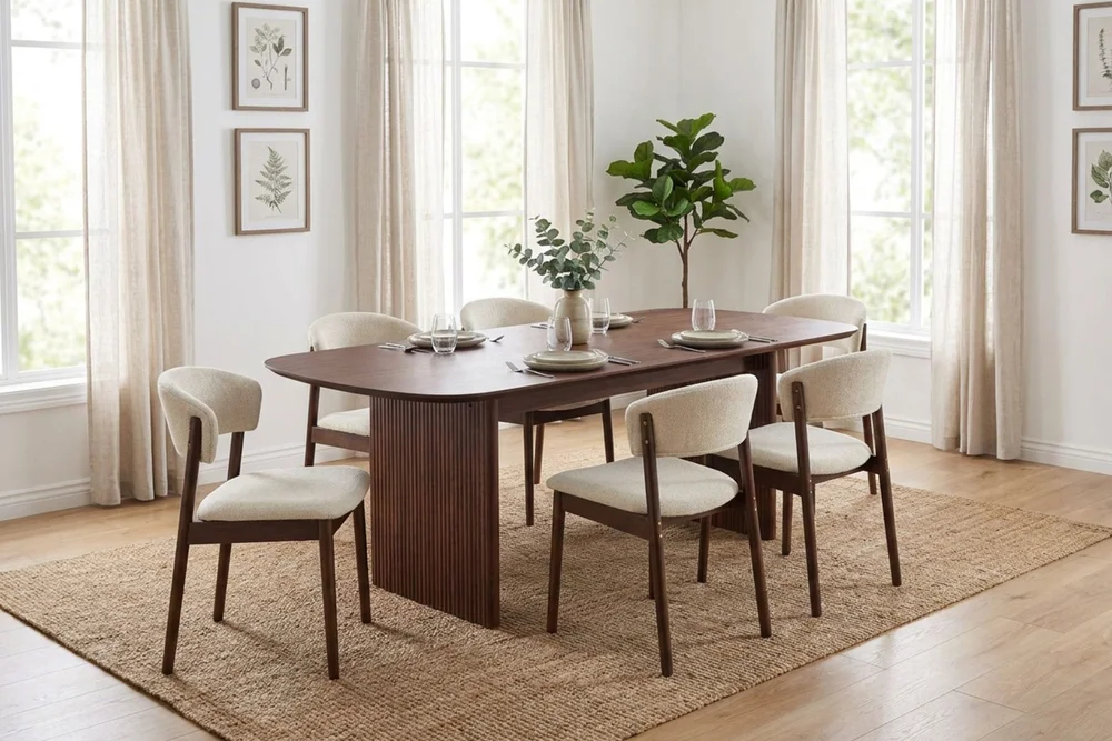 Alma spisegruppe rektangulær 220 cm valnøtt med 6 Nala spisestoler v:2970971 Alma spisegruppe rektangulær 220 cm valnøtt med 6 Nala spisestoler v:2970971