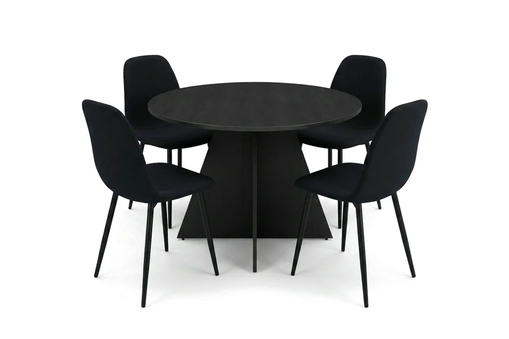 Vera spisegruppe rund 110 cm svart med 4 Nibe spisestoler v:5141754