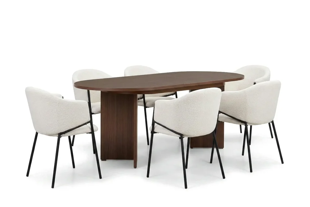 Spisegruppe Nordure Dano uttrekkbart spisebord 160–200 cm med 6 Filip spisestoler Vit v:6357925