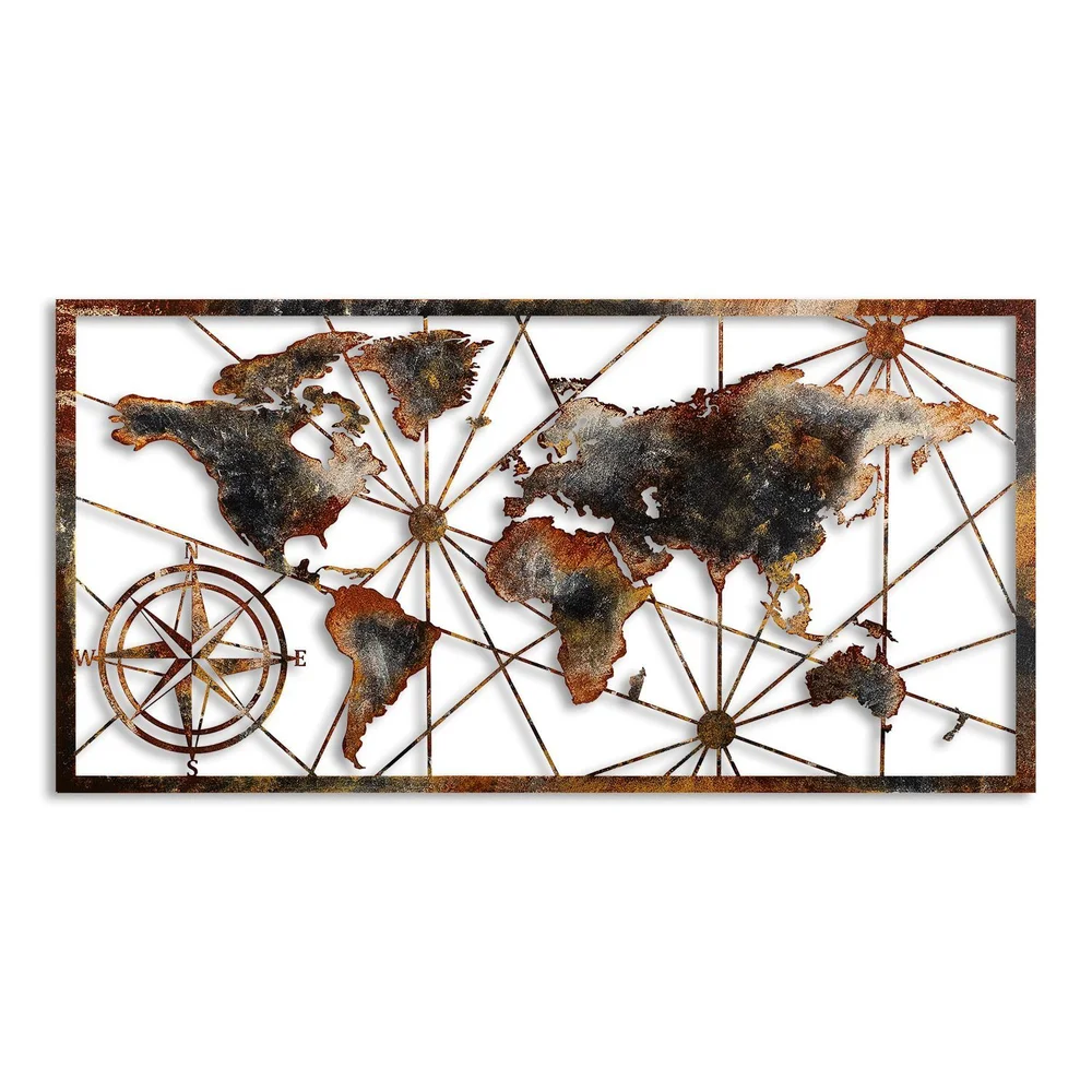 Dekorativt metallveggtilbehør Wallxpert Verdenskart-ramme (120 x 60 cm) Brun v:3976945