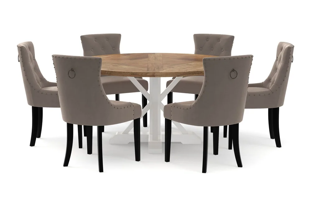 Lyon Spisebord 150 cm Rundt med 6 Viktoria Spisestoler v:3351408