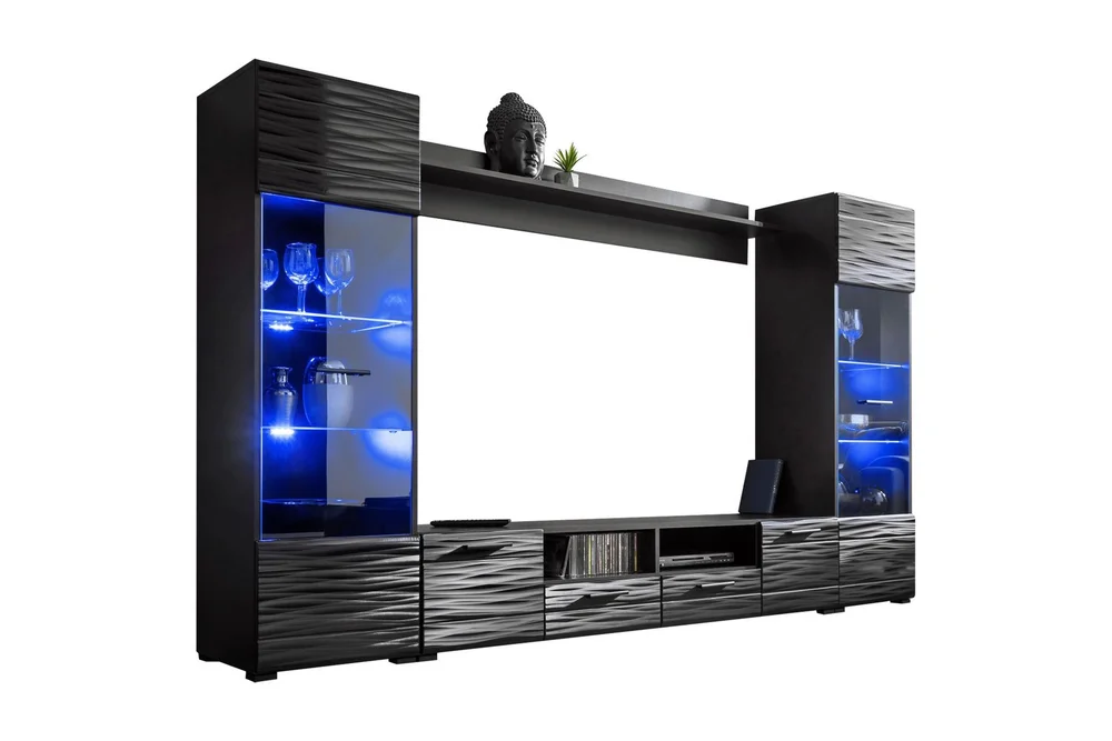 Apryl Modern TV mediamøbel med vitrineskap og LED-belysning v:8214898