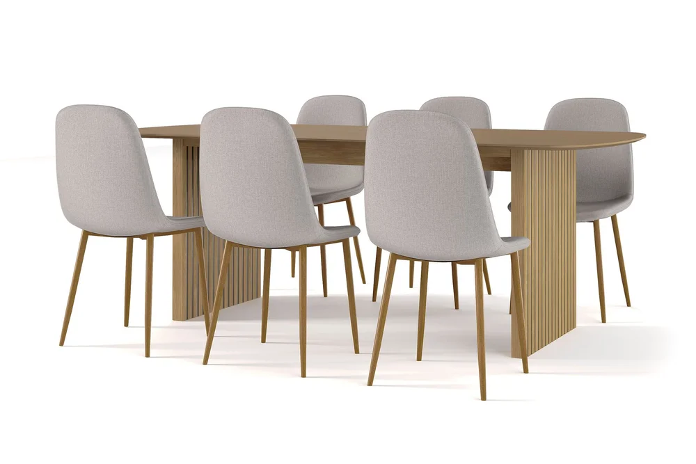 Richeto spisebord 210 cm eik + 6 stk. Nibe stol grå med eikeben v:1206405