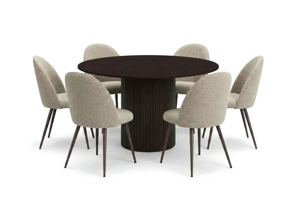 Kopparbo spisegruppe rund 130 cm røkt eik med 6 Nibe Plus spisestoler v:5947099