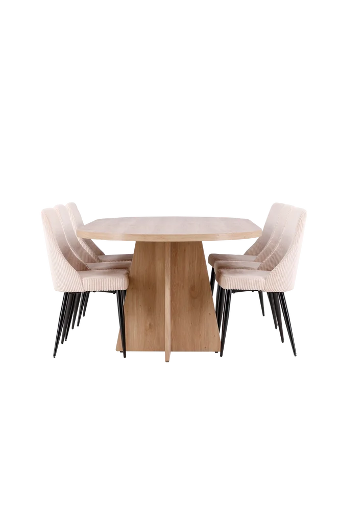 Bootcut-spisebord med Leone-spisestol – Beige m v:9949906 Bootcut-spisebord med Leone-spisestol – Beige m v:9949906