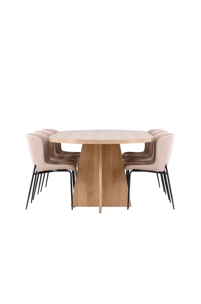 Bootcut spisebord med Modesto spisestol – Beige m v:6410588 Bootcut spisebord med Modesto spisestol – Beige m v:6410588