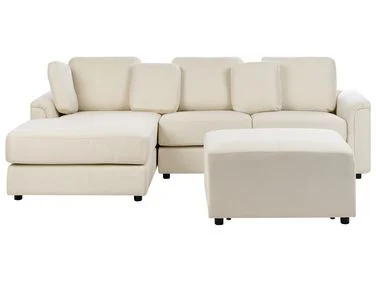 Hjørnesofa 4-seters KOHLO med fotskammel Lys beige Høyrevendt v:2733280 Hjørnesofa 4-seters KOHLO med fotskammel Lys beige Høyrevendt v:2733280