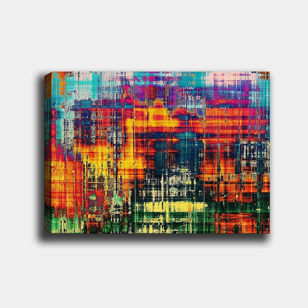 Lerretsbilde 70x100 cm - Abstrakt kunstverk med livlige farger og dynamiske mønstre v:4196524