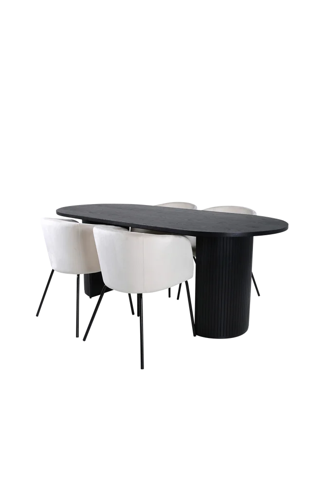 Spisegruppe Bianca med 4 Berit spisestoler – Svart m v:8330955 Spisegruppe Bianca med 4 Berit spisestoler – Svart m v:8330955