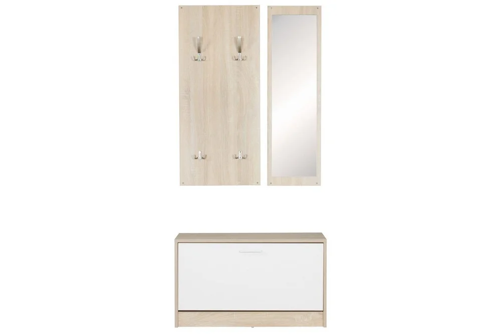 Garderobe Wohnling Vegghengt knaggrekke med speil, skohylle, sponplate, moderne Sonoma v:3447817
