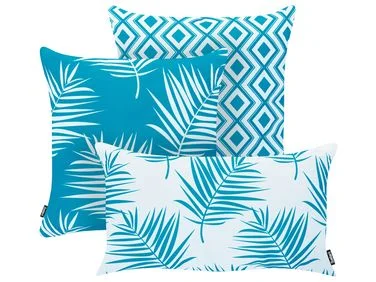 Sett med 3 utendørsputer BIRDWOOD Plantemønster 30 x 50 cm 45 x 45 cm Blå v:5824667