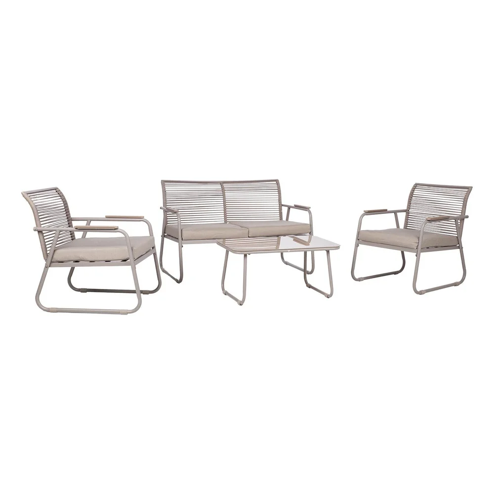 Hagemøbelsett HOME4YOU Macos bord, sofa og 2 stoler Beige v:7140178