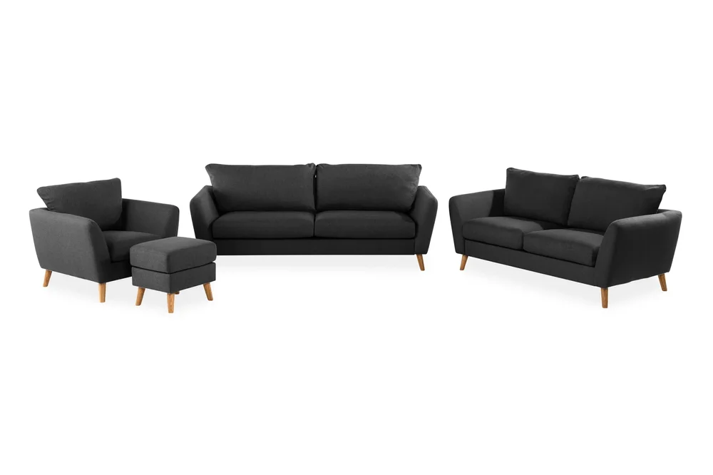 Trend Sofagruppe 3-seters + 2-seters Sofa + Lenestol + Fotskammel i Stoff v:6180995