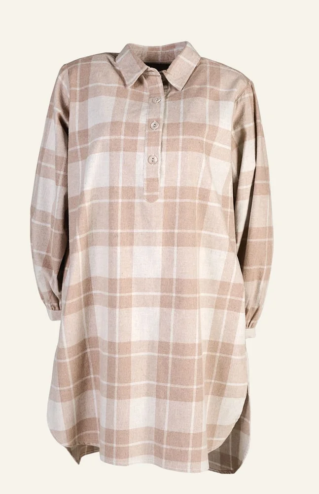 Garnfarget flanell nattskjorte sand – L/XL v:9139094