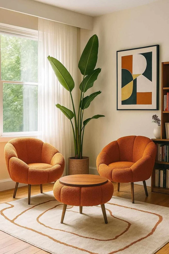 Ørelappstol- og salongbordsett (3 deler) Atelier Del Sofa Lida Wellsoft (75 x 100 x 42 cm) Oransje v:8851195