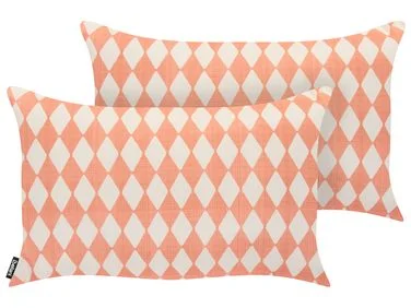 Sett med 2 utendørsputer GREVILLEA Rutete mønster 30 x 50 cm Lyse rosa v:4425675 Sett med 2 utendørsputer GREVILLEA Rutete mønster 30 x 50 cm Lyse rosa v:4425675