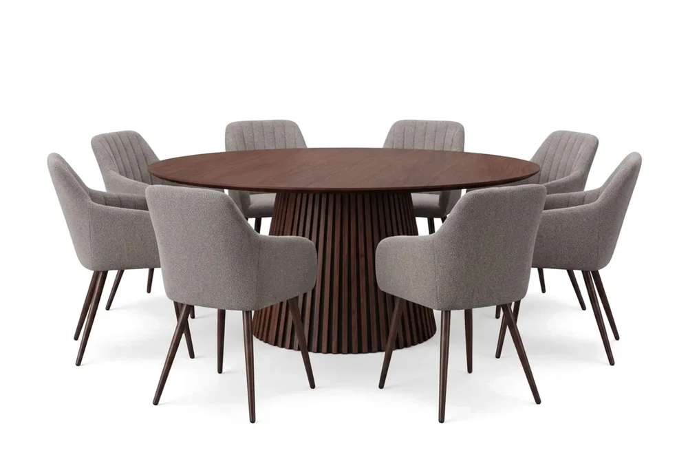 Peyra rund spisegruppe 180 cm Valnøtt med 8 Filippa spisestoler v:7166345