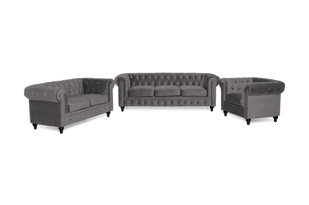 Chesterfield Luksus Sofagruppe 3+2+1 i Fløyel v:4321631
