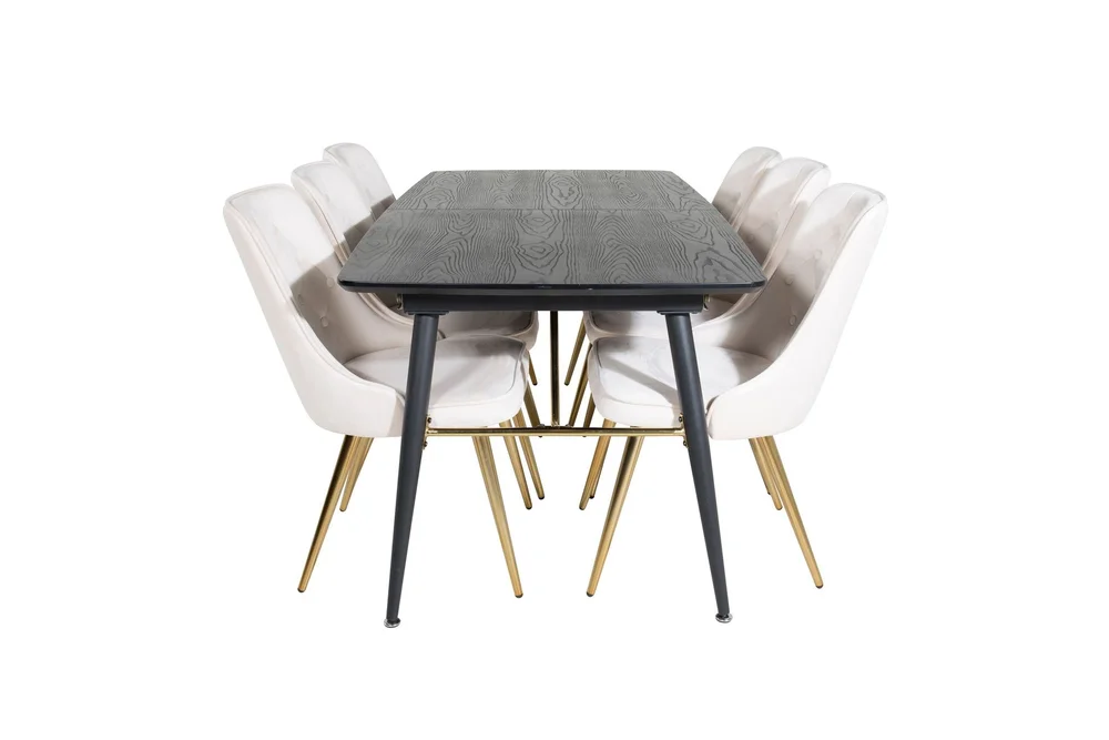 Gold Spisegruppe Forlengningsbar 180-220 cm Rektangulær med 6 Velvet Stoler v:8823210