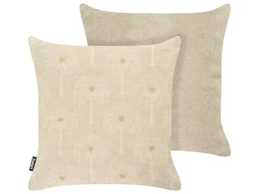 Sett med 2 utendørsputer CALIA Plantemønster 45 x 45 cm Beige v:7797823 Sett med 2 utendørsputer CALIA Plantemønster 45 x 45 cm Beige v:7797823