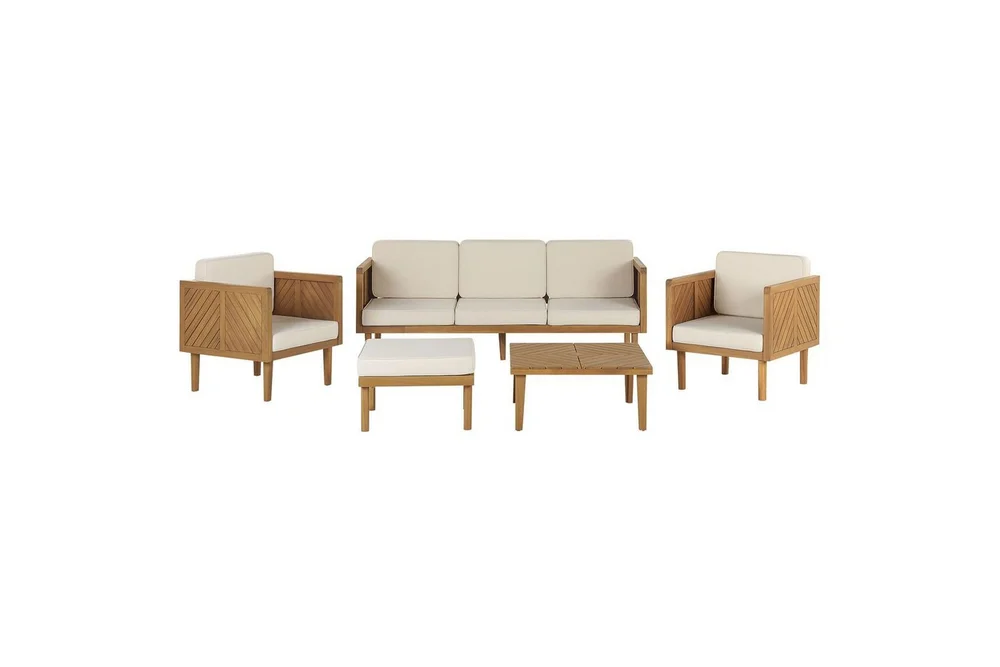 Loungegrupp med fotpall Beliani Baratti Light wood||Beige v:3982426