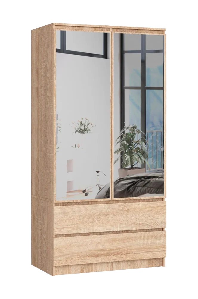 Akord Garderobe med 2 dører, 2 skuffer og 2 speil – Brun m v:2177910 Akord Garderobe med 2 dører, 2 skuffer og 2 speil – Brun m v:2177910