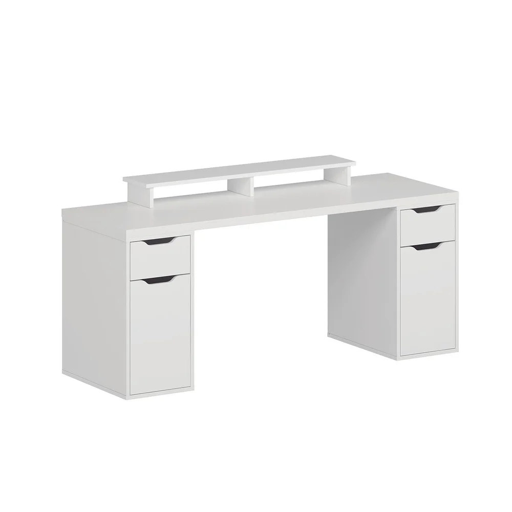 Skrivebord Kalune Design Alen 180 cm (180 x 75 x 60 cm) Hvit 2 skuffer 2 skap v:9533808