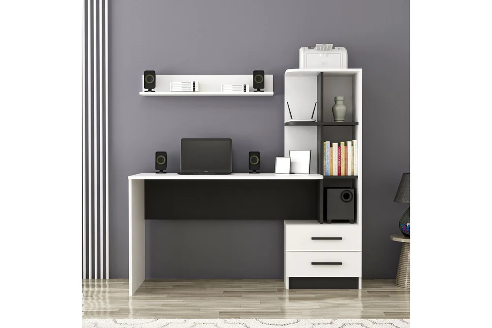 Puijas Skrivebord 120 cm med Oppbevaring Skuff+Hyller+Vegghy v:5891670